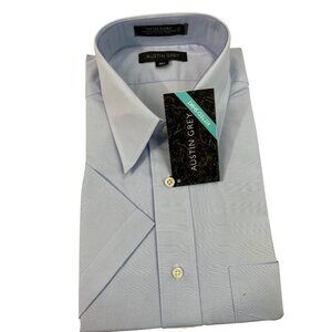 Austin Grey Mens Dress Shirt  Blue Fitted Shirt Collar & Short Sleeves Size 16.5